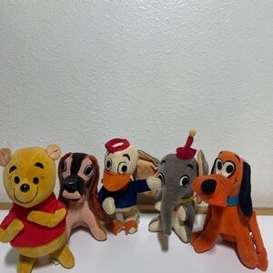 Vintage Disney Plush Wood 1980’s Lot Of 5 Lady Tramp Dumbo Pluto Pooh & Duck